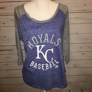KC Royals baseball burnout style 3/4 sleeve tee